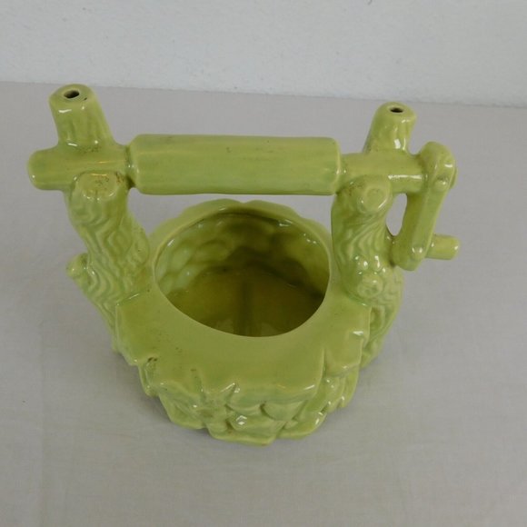 Ceramic Wishing Well Shaped Planter Round Light Green Handle Unbranded Whimsical - Picture 5 of 8